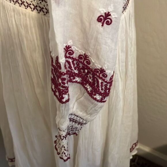 Free People Off White Embroidered Design Boho Feminine Dress Cottagecore - Picture 8 of 12